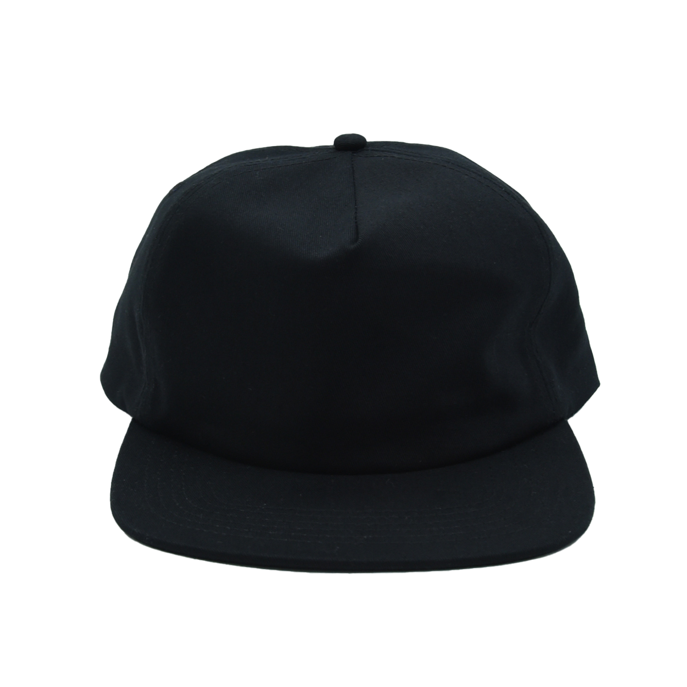 Black 5-Panel Cotton Snapback Hat Blank - Front view only